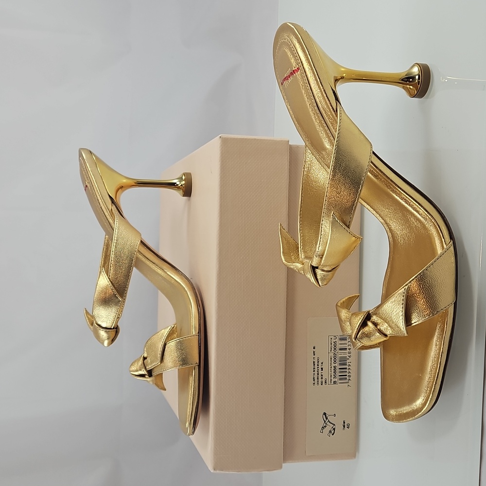 $595 Alexandre Birman Clarita Square Flare 85 in Oro Gold - Picture 12 of 16